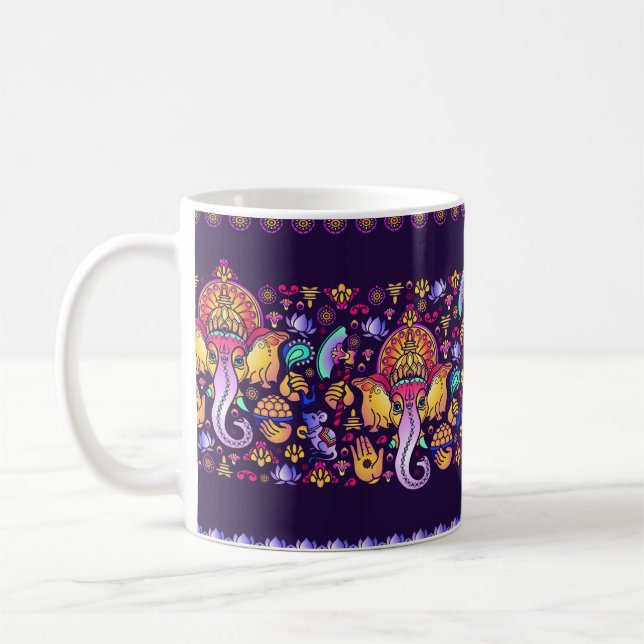 Hindu God Ganesha and Indian symbols in strip shap Coffee Mug (Left)