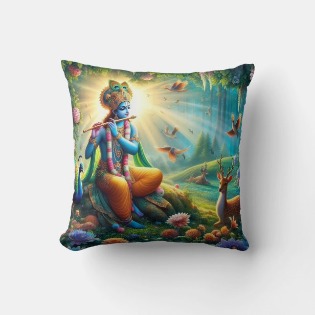 Hindu God Krishna Pillow with Om Design on back (Front)