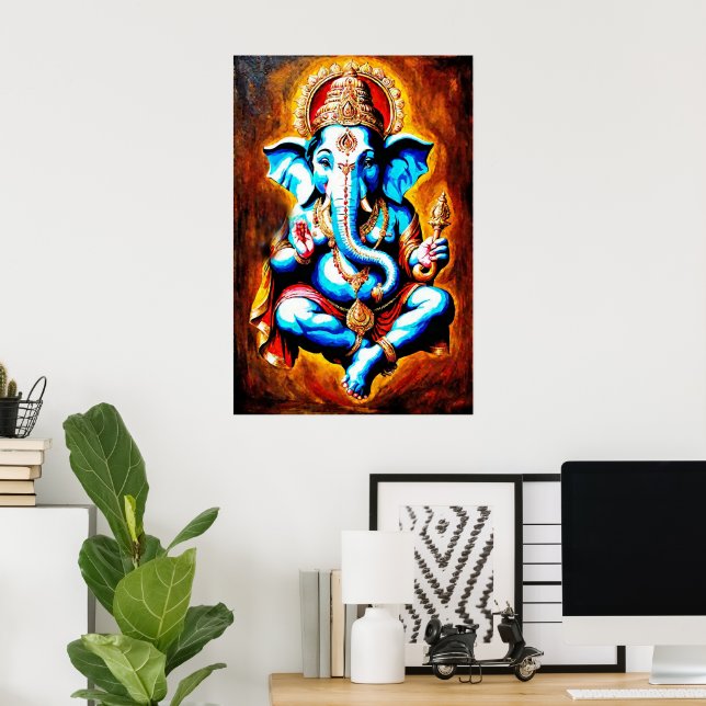 Hindu God Lord Ganesh Digital Art Download Poster (Home Office)
