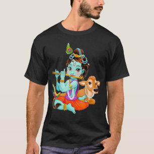 Hindu god Lord Shri Krishna with a Cow and a Bird  T-Shirt