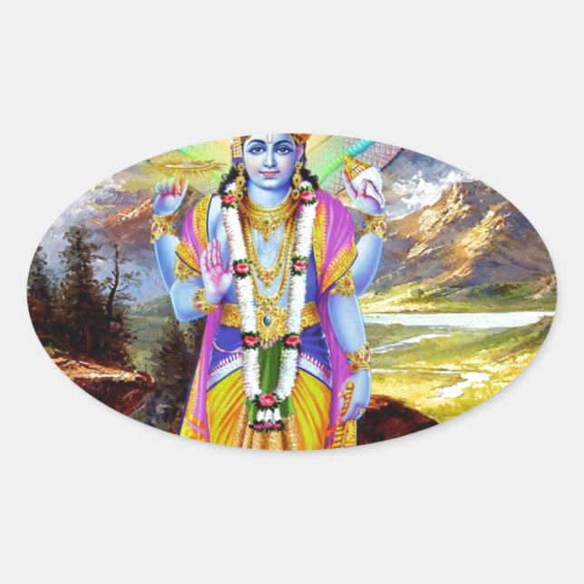 HINDU GOD VISHNU OVAL STICKER (Front)