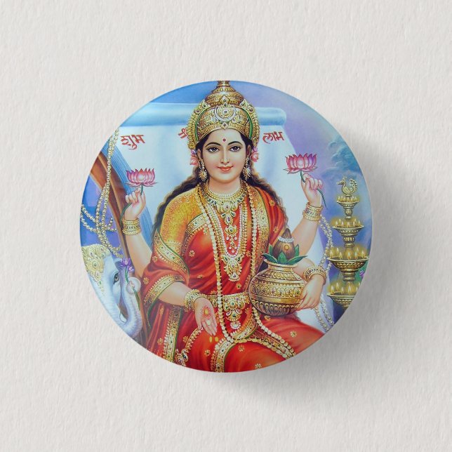 Hindu Goddess Lakshmi Devi 1 Inch Round Button (Front)