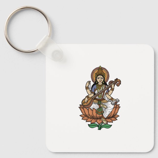 Hindu Goddess Saraswati Keychain (Front)