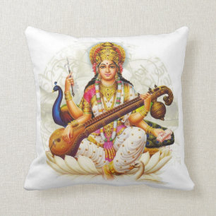 Hindu GoddessSarawati Sanskrit Prayer Throw Pillow