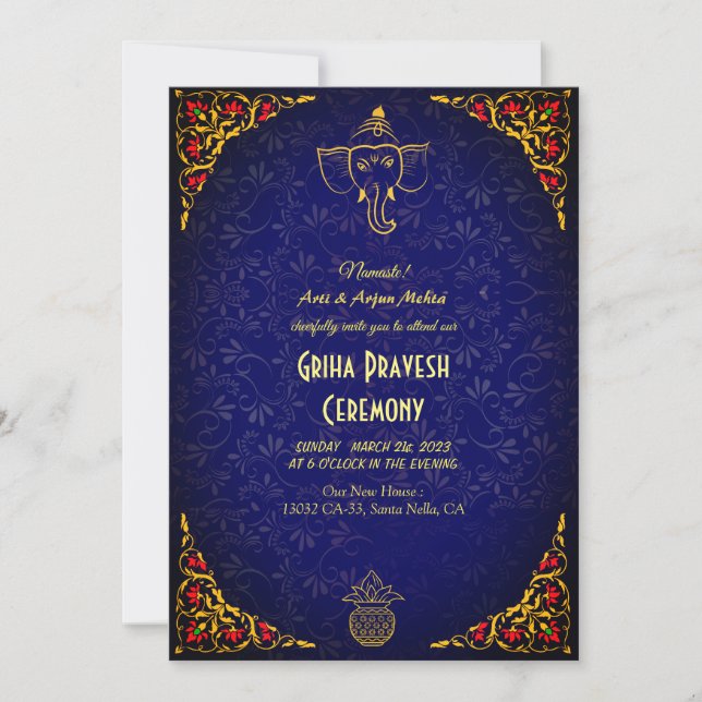 Hindu House Warming Griha Pravesh Golden Maroon Invitation (Front)