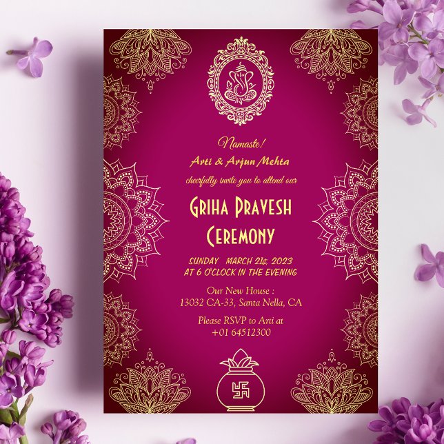 Hindu House Warming Griha Pravesh Intricate Design Invitation (Creator Uploaded)