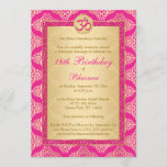 Hindu Magenta Pink, Gold Damask 18th Birthday Invitation<br><div class="desc">Add some glitz and glam to your 18th birthday with this chic hot magenta pink and gold damask pattern 18th birthday invitation with PRINTED pink glitter border that has a circle at the top with an Om symbol centred on it. It is shown here on basic paper, but it would...</div>