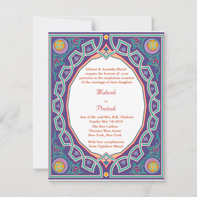 Hindu Muslim Indian Wedding or Mehndi Invitation (Front)
