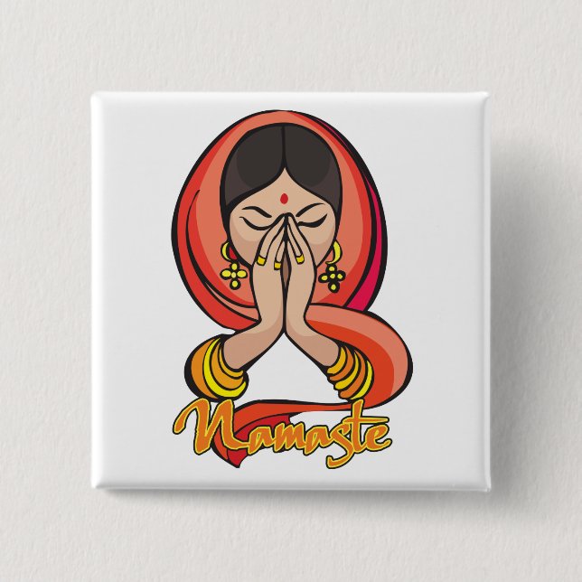 Hindu Namaste 2 Inch Square Button (Front)
