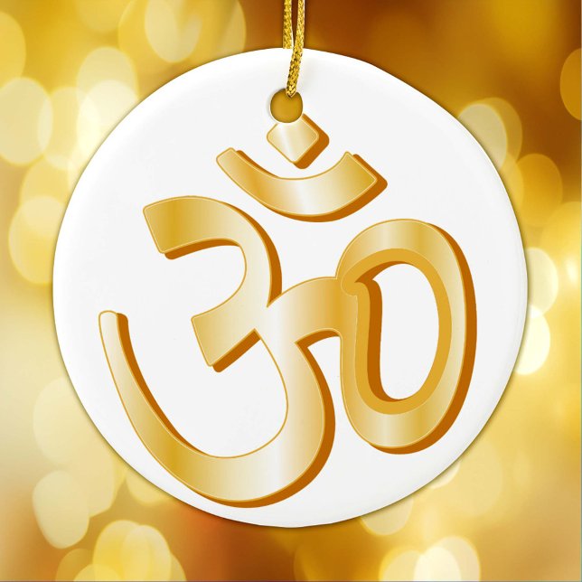 Hindu Om, Gold Symbol Ceramic Ornament (Hindu Om Symbol Ceramic Ornament)