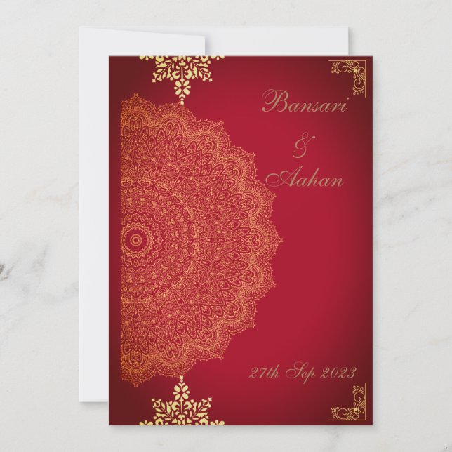 Hindu  Red Mandala wedding Invitation (Front)