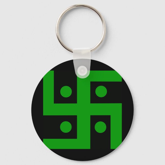 Hindu swastika (green on black background) keychain (Front)