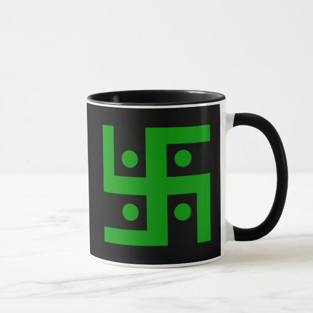 Hindu swastika (green on black background) mug (Right)