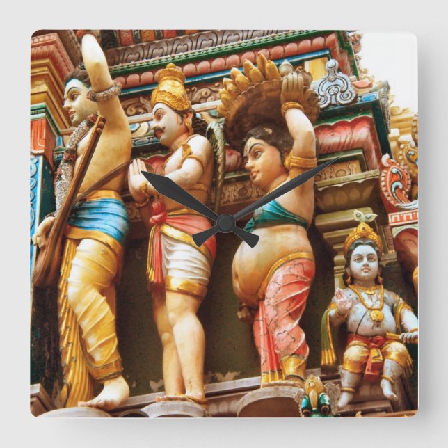 Hindu temple figures square wall clock (Front)