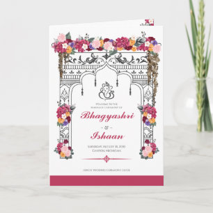 Hindu Wedding Ceremony Tropical Floral Pink Program