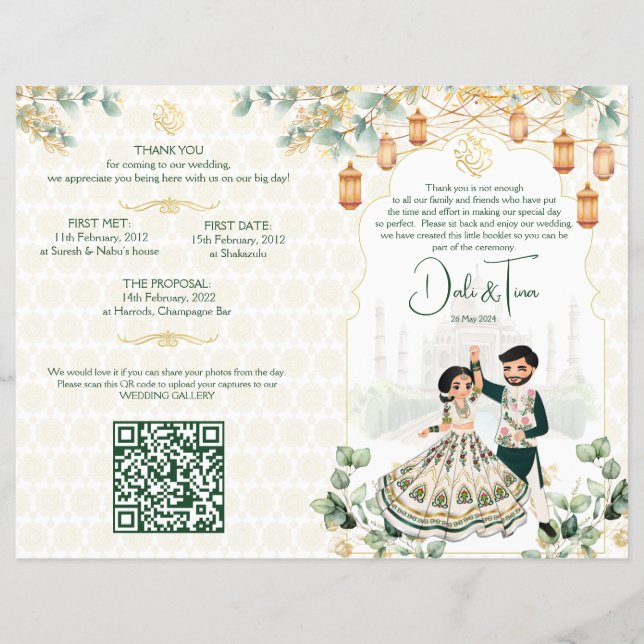Hindu wedding rituals program green gold flyer (Front)