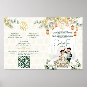 Hindu wedding rituals program green gold template poster