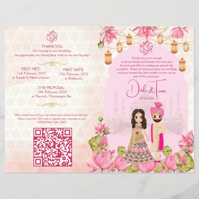 Hindu wedding rituals program pink lotus flyer (Front)