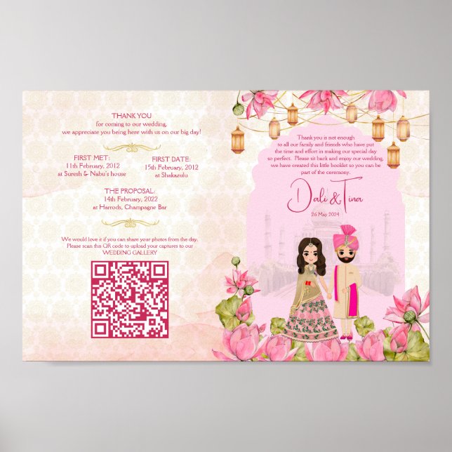 Hindu wedding rituals program pink lotus poster (Front)