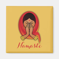 Hindu Woman with Head Scarf in Namaste Greeting