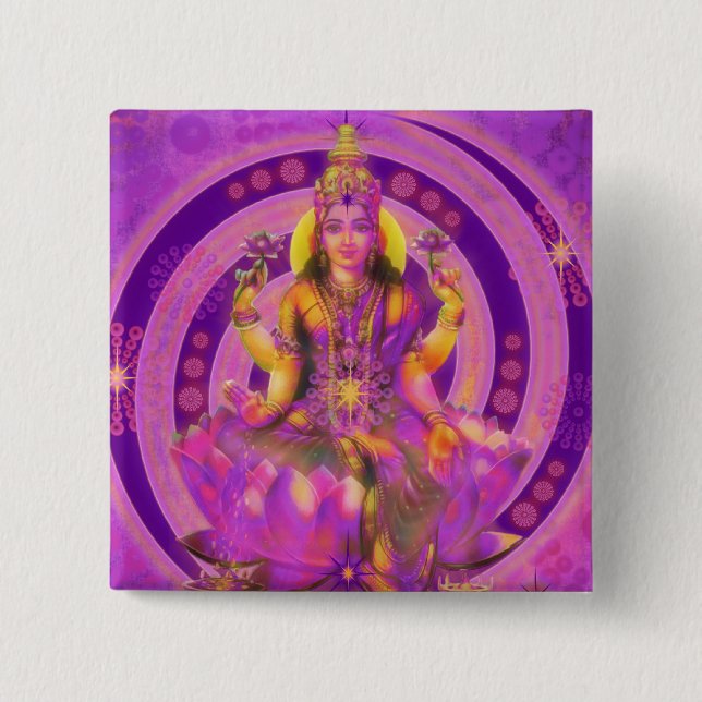Hinduism Goddess Lakshmi 2 Inch Square Button (Front)