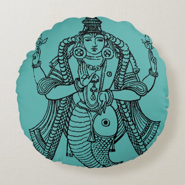 Hinduism: Vishnu Round Pillow (Front)