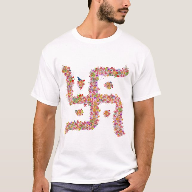 Hindus Flower  Swastika symbol T-Shirt (Front)