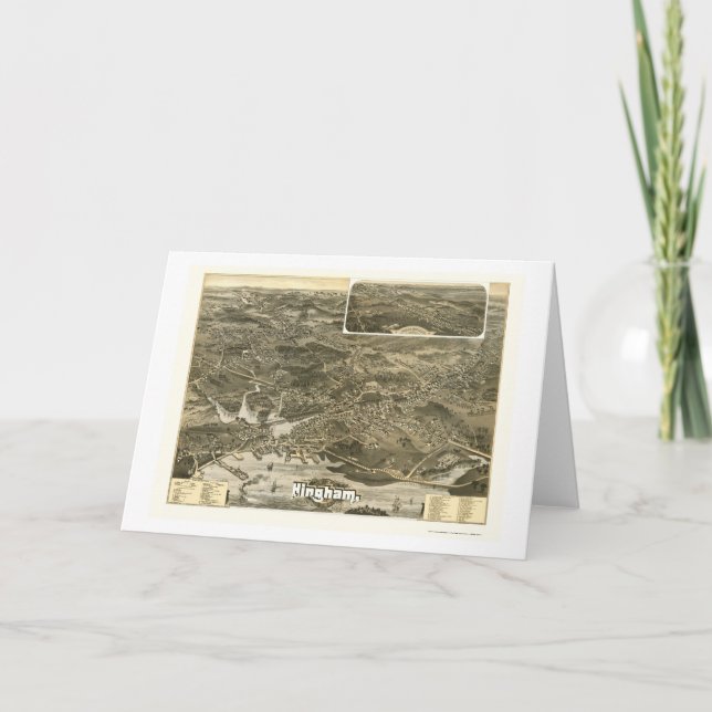 Hingham, MA Panoramic Map - 1885 Card (Front)