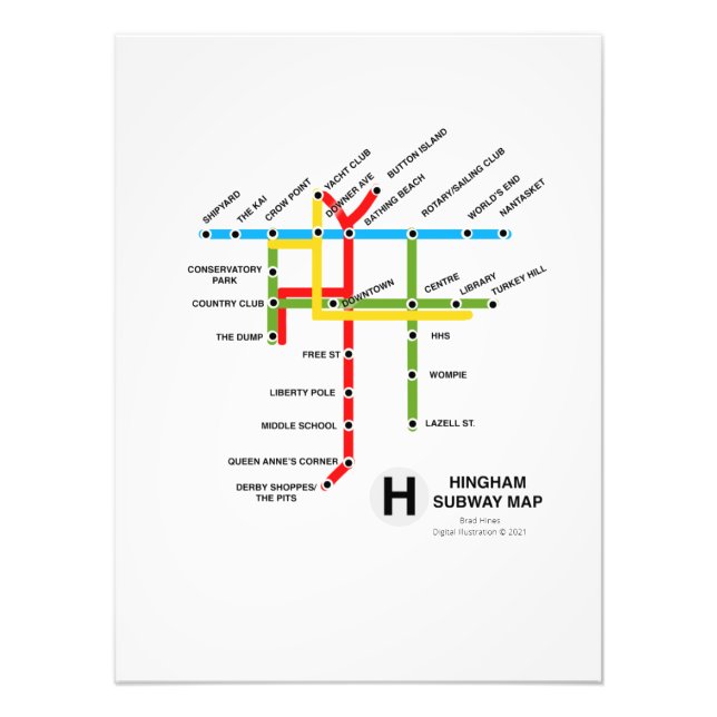 Hingham Massachusetts Subway Map Satire Photo Prin Print (Front)