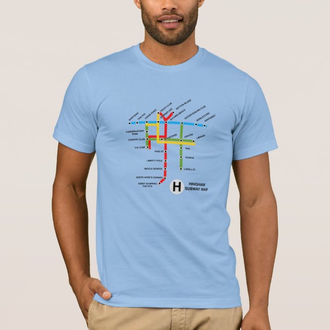 Hingham Subway Map T-Shirt, blue T-Shirt (Front)