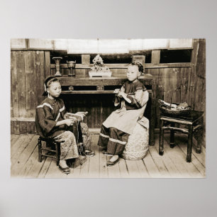 HINGWHA CITY CHINA 1904 PHOTO Girls Making Shoes  Poster