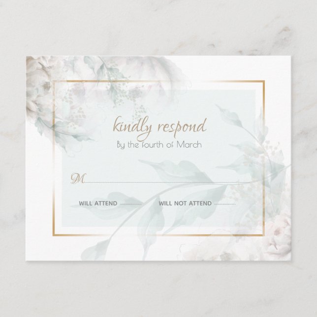 Hint of Colour White Peonies Green Foliage Enclosure Card (Front)