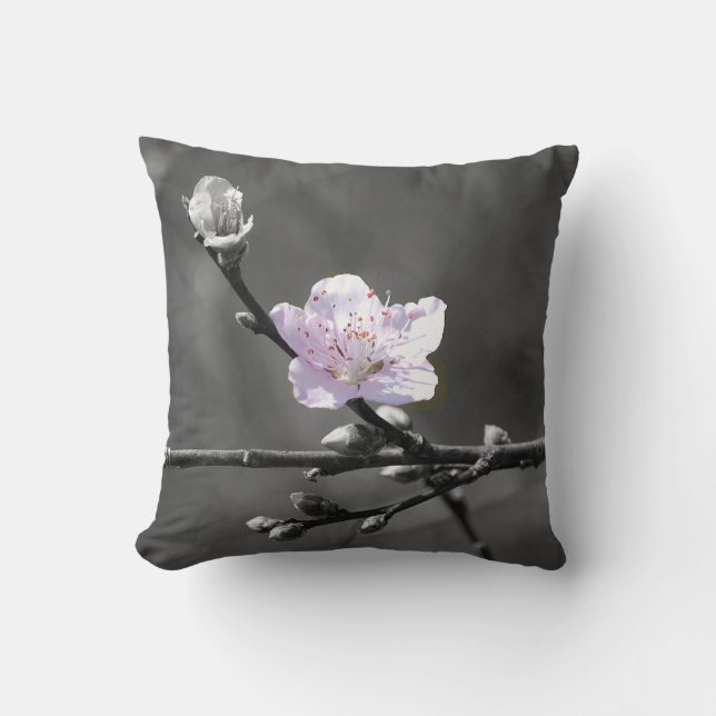 Hint of Pink Cherry Blossom Throw Pillow (Front)