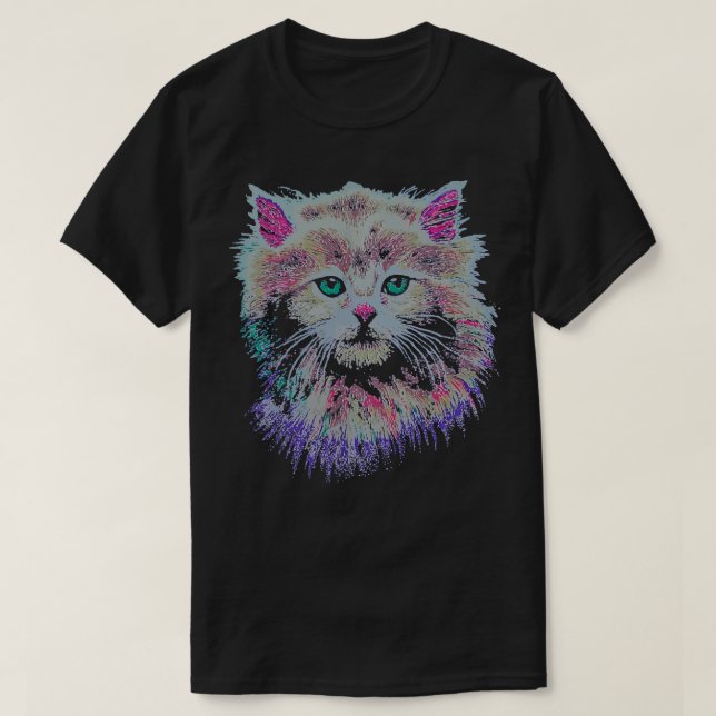 Hip 80s Crazy Lady Retro Cat T-Shirt (Design Front)