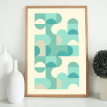 Hip Abstract Half Circles Wavy Mosaic Art Pattern  Poster<br><div class="desc">Beautiful contemporary taupe beige, ivory cream off-white, teal blue, mint and light aqua turquoise green coloured geometric half circles and squares mosaic pattern. Elegant, stylish and eclectic minimalism design for the artistic hip trendsetter, vintage retro art style or abstract digital geometric motif lover. Match this design with your interior decor...</div>