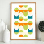 Hip Abstract Half Circles Wavy Mosaic Art Pattern Poster<br><div class="desc">Beautiful contemporary orange, ivory cream, white, lime green and teal blue green coloured wavy geometric half circles and squares pattern. Elegant, stylish and eclectic minimalism design for the artistic hip trendsetter, vintage retro art style or abstract digital geometric motif lover. Match this design with your interior decor colours and decorate...</div>