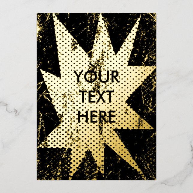 Hip and Grungy Starburst Golden Foil Invitation (Front)