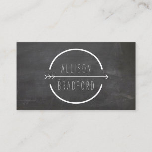 Hip and Rustic Arrow Logo on Black Chalkboard Business Card