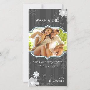 Hip Black & White Winter Holiday Family Photo Card