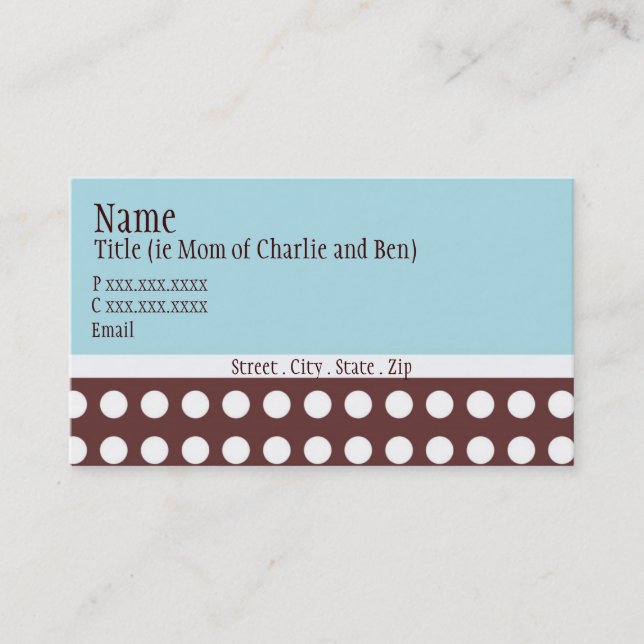 Hip Blue and Brown Dot "mommy card" Calling Card (Front)