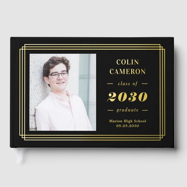 Hip Border Foil Photo Graduation Guest Book (Front)