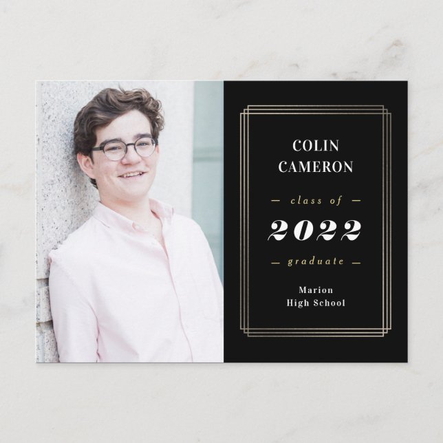 Hip Border Graduation Announcement Postcard (Front)