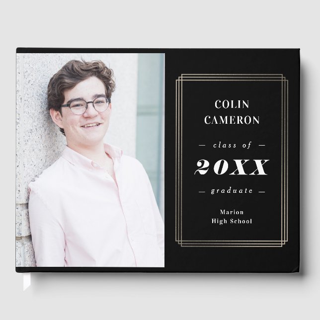 Hip Border Graduation Party Guest Book (Front)