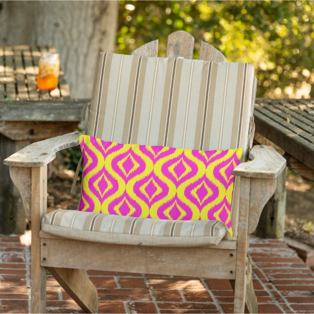 Hip Bright Yellow Hot Pink Bohemian Ikat Pattern Lumbar Pillow (Chair)
