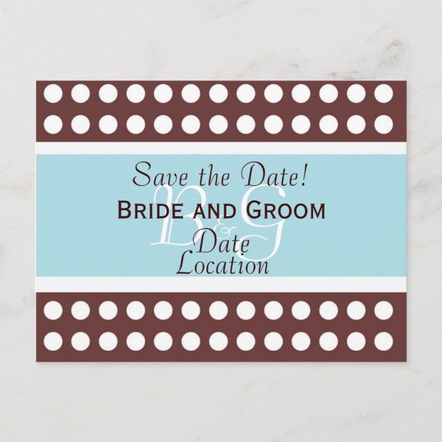 Hip Brown and Blue Save the Date Postcard (Front)
