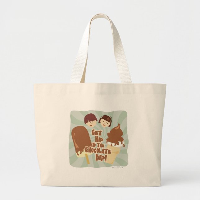 Hip Chocolate Dip Cute Fun Cartoon Ice Cream  Large Tote Bag (Front)