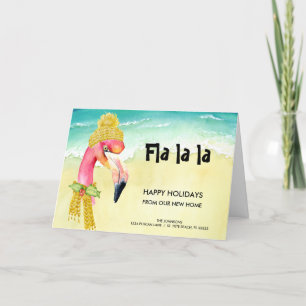 Hip Christmas Flamingo Moved to New Home Holiday Card