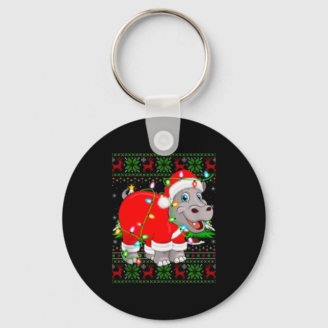 Hip Christmas Lights Santa Hiptamus Ugly Xmas Swea Keychain (Front)