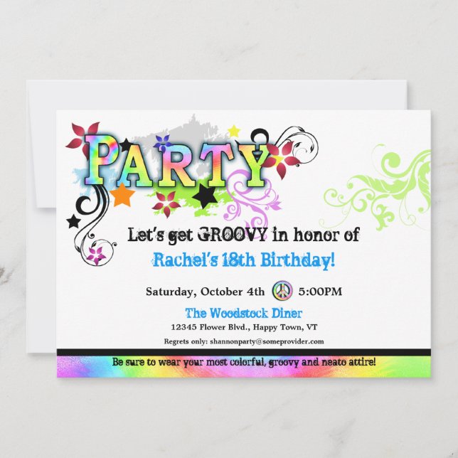 Hip Colourful 'N Groovy Party Invitation (Front)