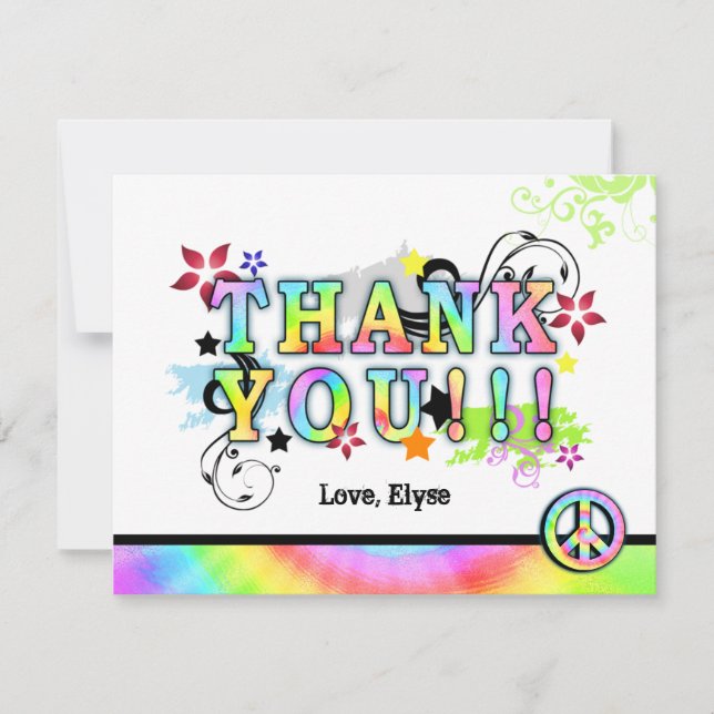 Hip Colourful 'N Groovy Thank You Note Card (Front)